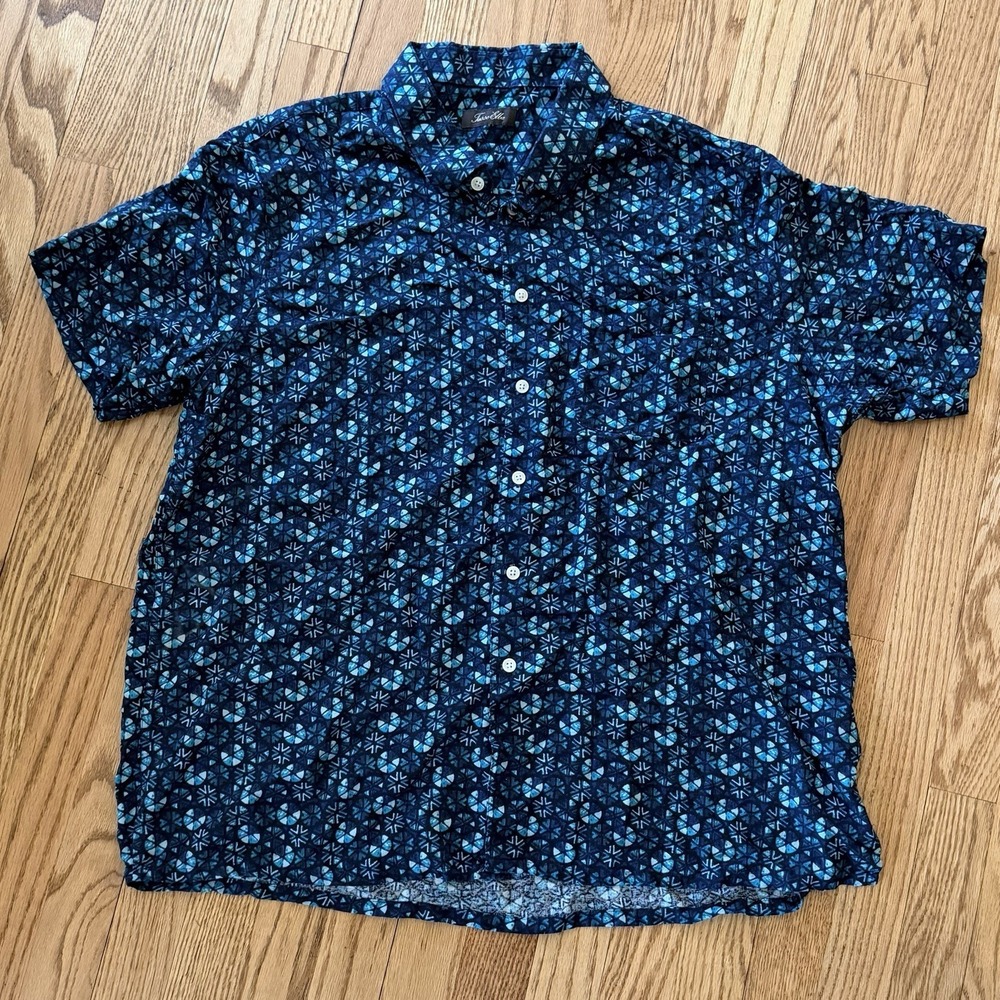 Tasso Elba Blue Floral Short-Sleeve Button-Down Shirt